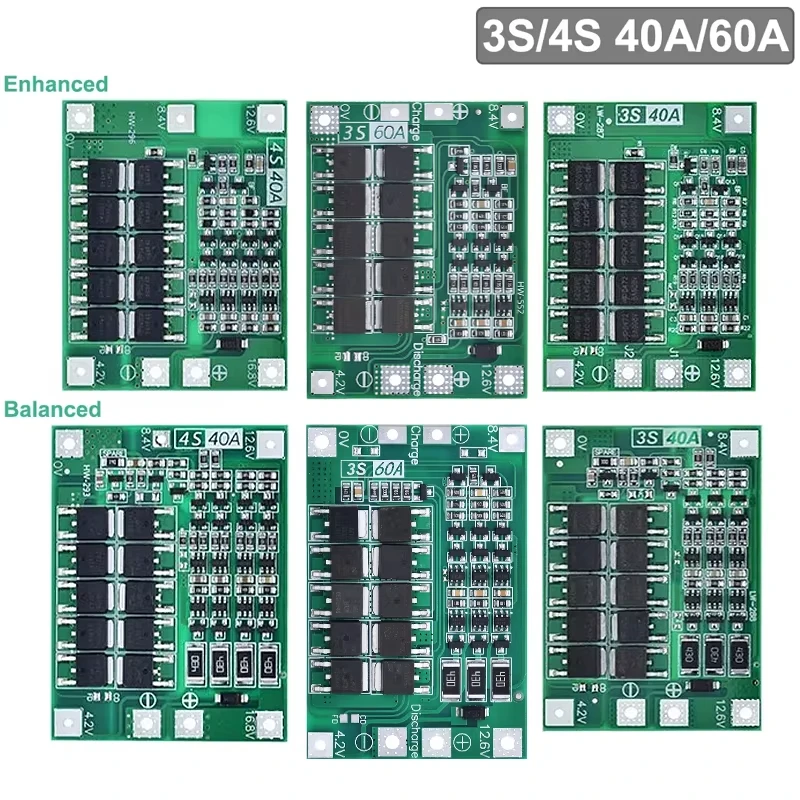 2S3S4S 20A40A60A Li-ion Lithium Battery Charger Protection Board 18650 BMS For Drill Motor 11.1V12.6V14.8V16.8V Enhance Balance