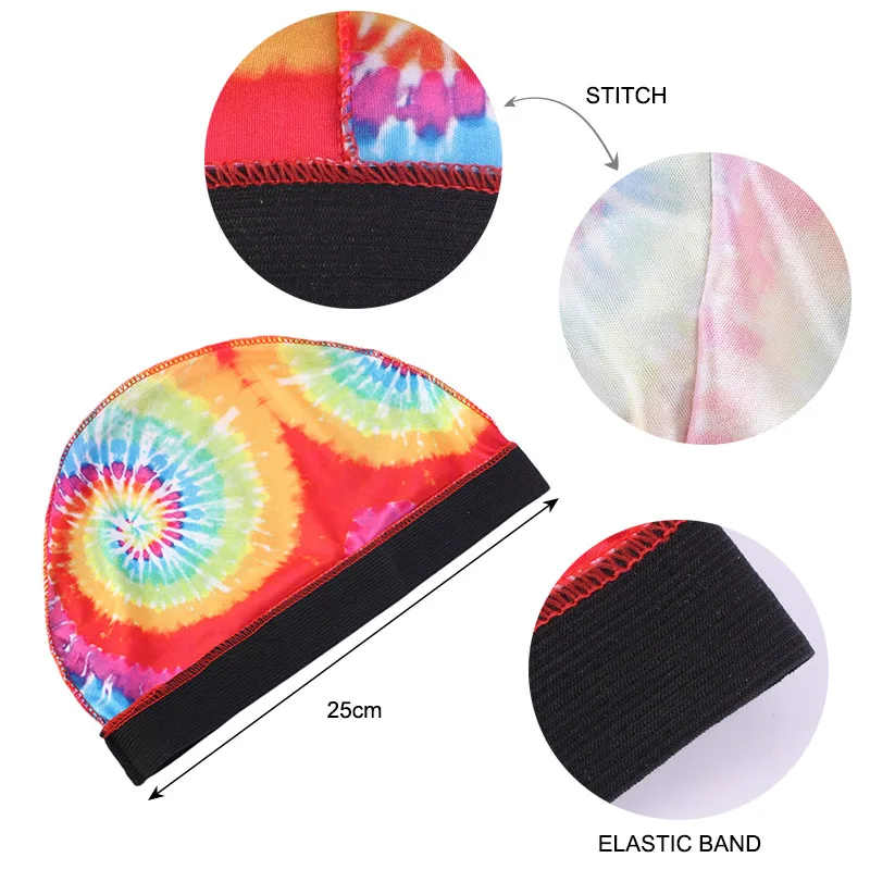 New Men\'s Silky Durag Wave Caps Shower Cap Bath Accessories Skullies Beanies Dome Hat Hair Cover Tie Wrap Scarf