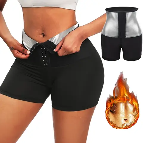 자세히 둘러보기 땀 사우나 바지 바디 셰이퍼 반바지 체중 감소 슬리밍 Shapewear 여성 허리 트레이너 Tummy Hot Thermo Sweat Fitness Shorts
