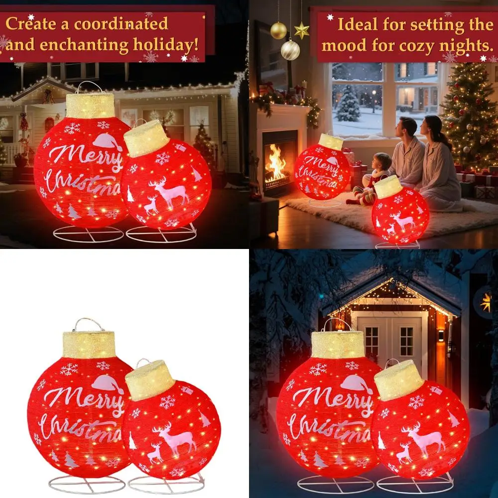 

Giant Red Christmas Ball Outdoor Decoration with 200 LED Lights for Yard, Lawn, Porch, Garden, and Indoor Holiday