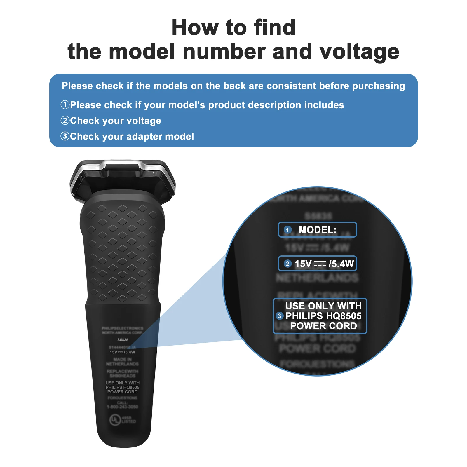 15V UK EU US Shaver Charger Cord For Philips Series 3000 7000 9000 5000/OneBlade Pro/S6680 MG7791 MG3750 MG7750 S9311 power cord - view 5