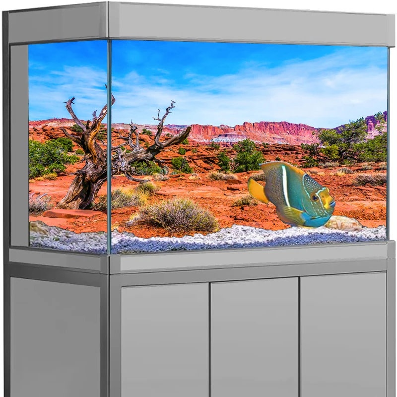 Desert Landscape Aquarium Vinyl Sticker Background Poster HD Rock Stone Self Adhesive Fish Tank Wallpaper 3d Background