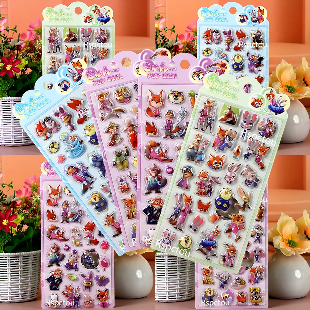 

4pcs Cartoon Disney Zootopia 3D Puffy Relief Stickers Cute Judy Nick Anime Bubble Decals Laptop Phone Luggage Diary Sticker Toy