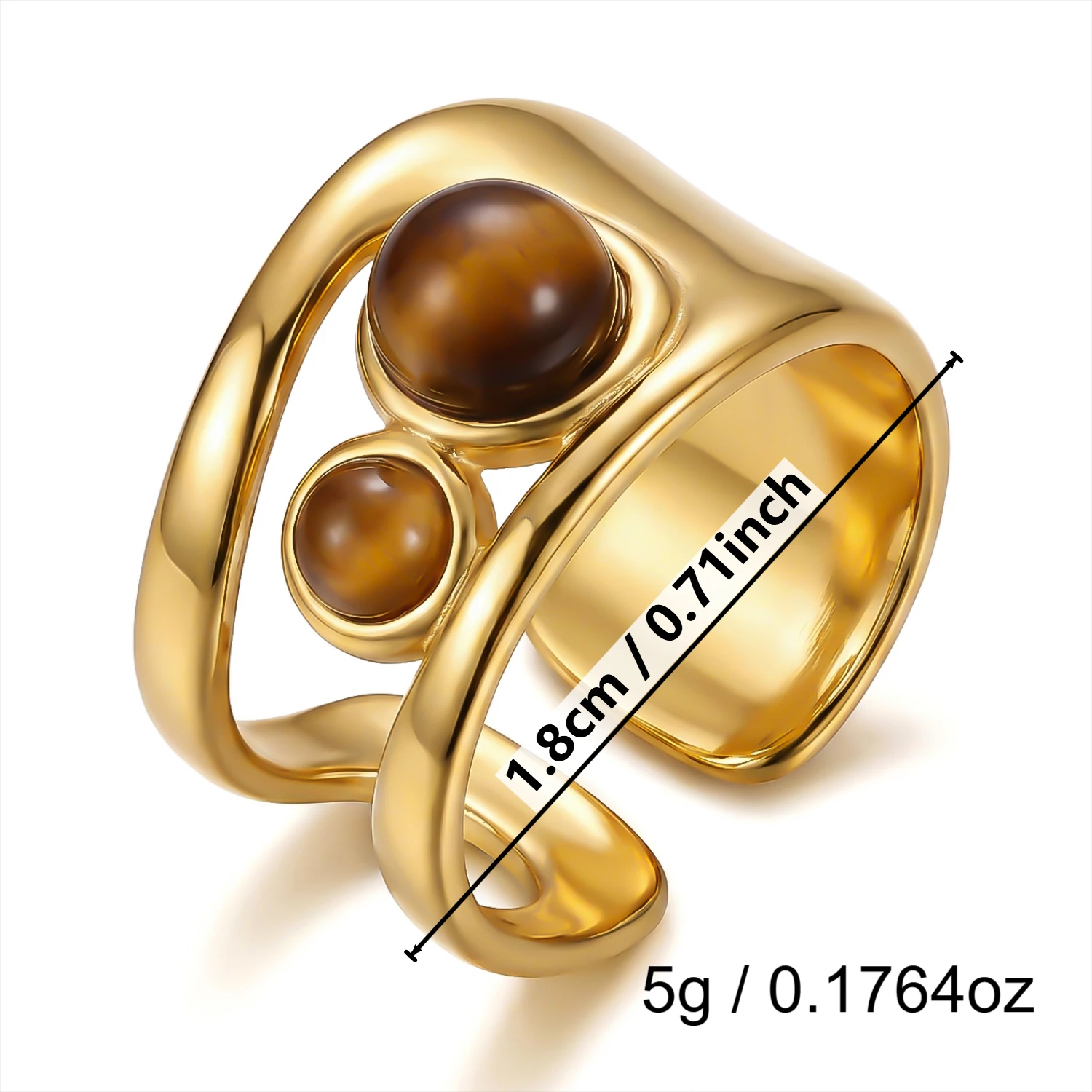 Vintage Edelstahl-Ringe mit Braunem Naturstein für Damen und Herren, Vergoldete Ovale Geometrische Stapelringe, Wasserfester Schmuck – Detail 7