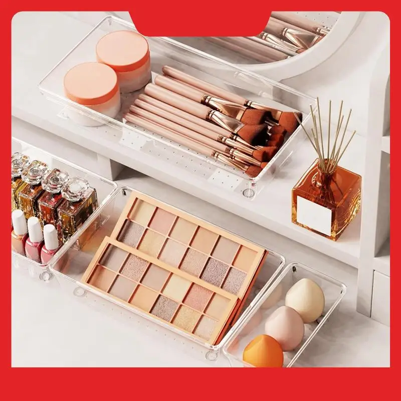 4 Piece Premium Acrylic Drawer Organizer Trays Crack-Resistant Crack-Resistant Transparent PS Multi-Use Trays