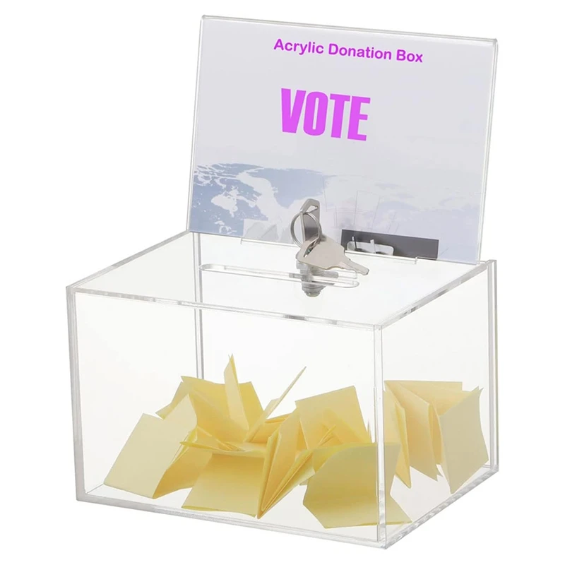 APPLIA-Transparent Donation Box With Lock Money Collection Box Ballot Box Suggestion Box