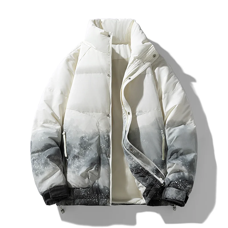 Down jacket men's new style tie-dyed gradient white duck down leather wash-free fashion warm down jacket men's jacket