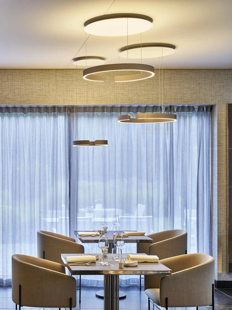 Led restaurante iluminação nordic lâmpada do teto decoração interior pendurado sala de estar quarto villa moderno lustre circular