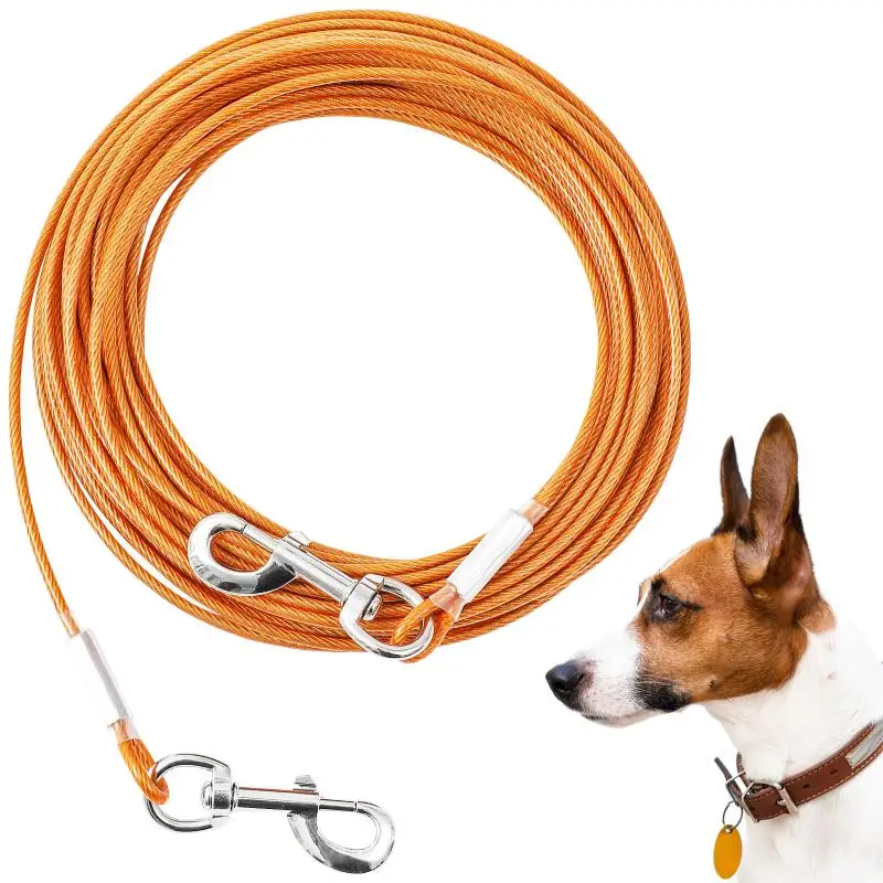 

Double Dog Walking Training Leash Iron Wire Durable Chew-Proof Lead Heavy Duty Dog Tie Out Cable For Large Dogs Outdoor