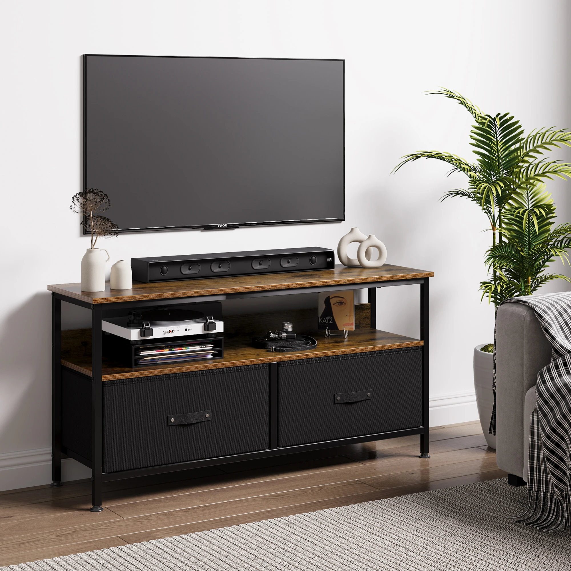 TV Stand, Entertainment Center with Storage, 50 Inch TV Stand for Bedroom Small TV Stand Dresser with Drawers and Shelves