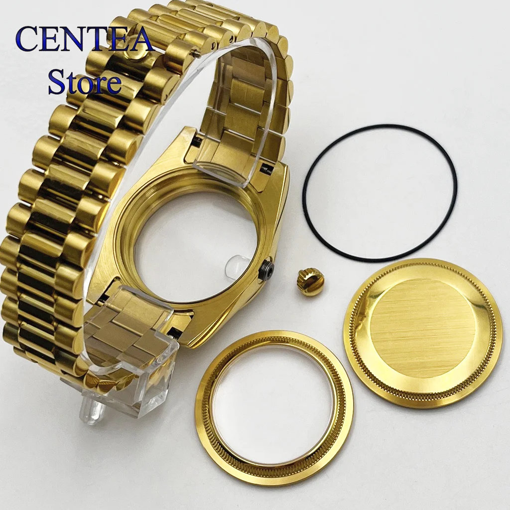 RICHUS-caja de reloj dorada, cristal de zafiro, tipo diamante, compatible con NH35, NH36, ETA2824, Miyota8215, movimiento automático, 36/39mm