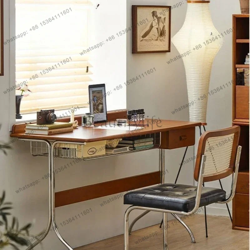zj. Solid Wood Desk Retro Office Computer Desk Nordic Table Small Apartment Simple Desk Single Person