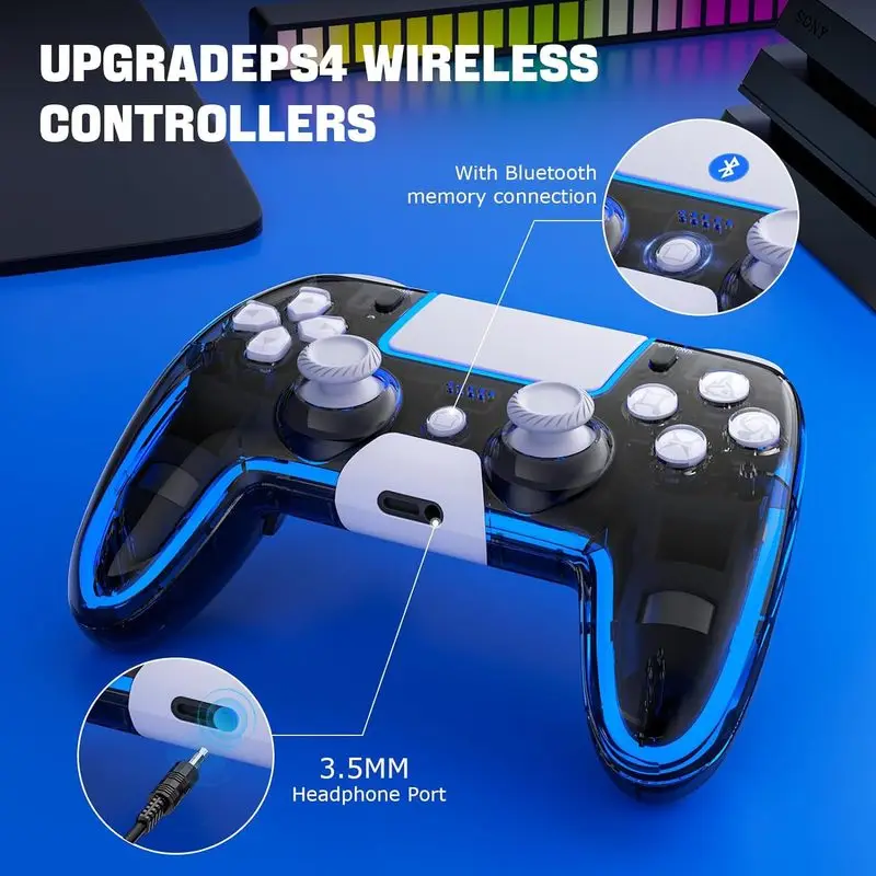 Ps4 Game Controller Hall Joystick Bluetooth Wireless Connection Rgb Lighting Effect Supports Mobile Phones Tablets Laptops Games