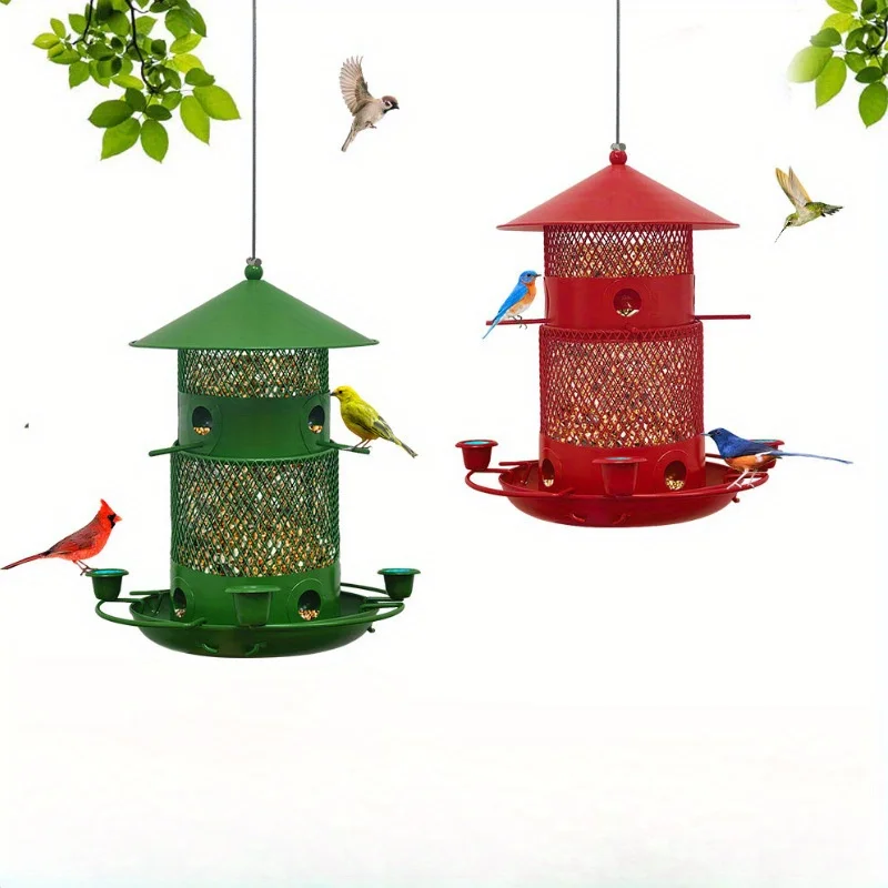 New Squirrel-proof Bird Feeder, Outdoor Metal Bird Feeding Device, Hanging Water and Food Feeder.