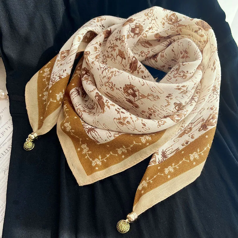 Fashionable Versatile Silk New Cotton and Hemp Neck Warmer Scarf with Magnetic Buckle for Women in Autumn and Winter