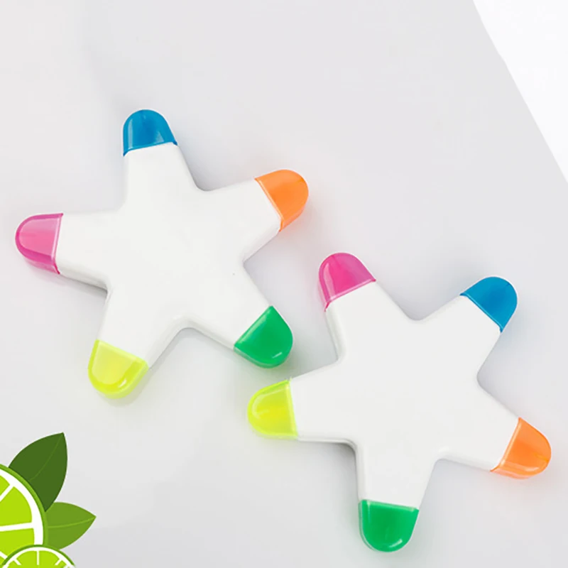 Creative Star Shape Light Color Fluorescent Pens Markers with 5 Colors, Great for Journal Planner Note Taking and Coloring Book