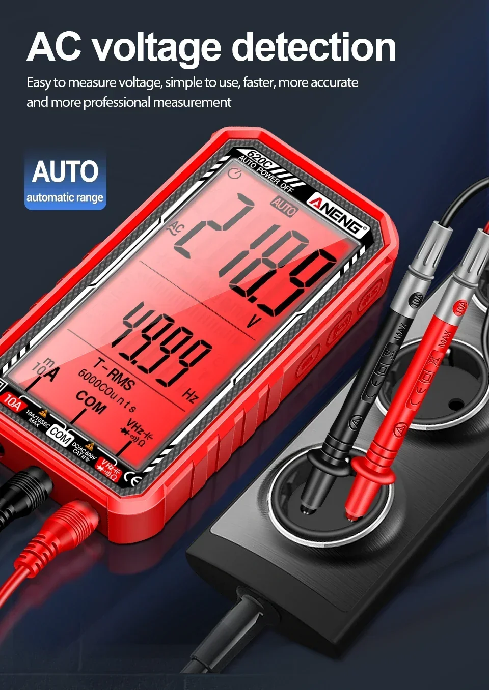 ANENG 620C/621A Digitales Multimeter AC/DC Spannungs- und Strommessgerät 6000 Anzeigen NCV Temperatur Kapazität Widerstand Frequenz ﻿ – Detail 6