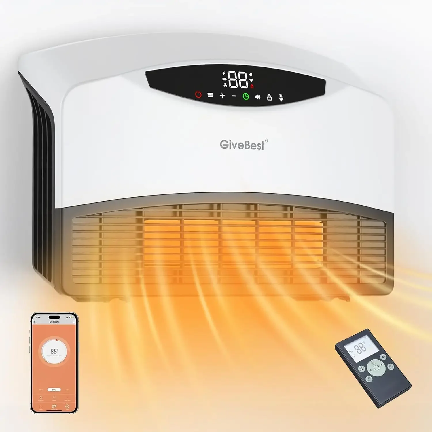 Smart Wall Heater - 1500W Space Heater for Indoor Use, Work with Alexa, Adjustable Thermostat, Remote and WiFi Control, 24H Time