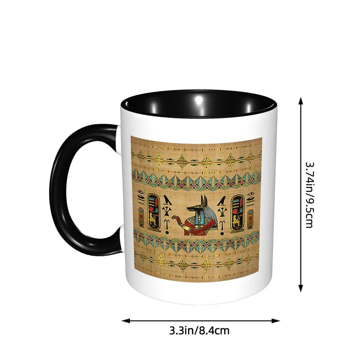 Egyptian Anubis Ornament On Papyrus Mug Funny Ceramic Coffee Cups Tea Mugs Milk Cup Drinkware Gift for Woman Man