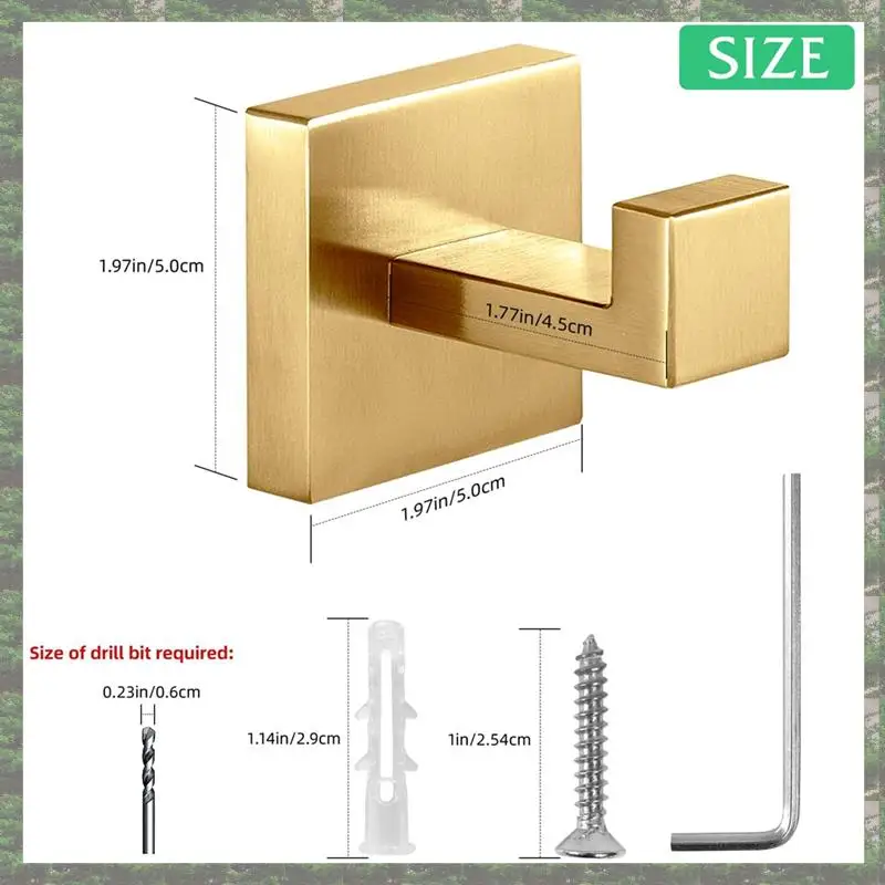 Lo mejor de 2025-2 uds. Ganchos para toallas, gancho para bata, gancho para abrigos, ganchos cuadrados resistentes de acero inoxidable dorado para baños, montado en la pared para baño
