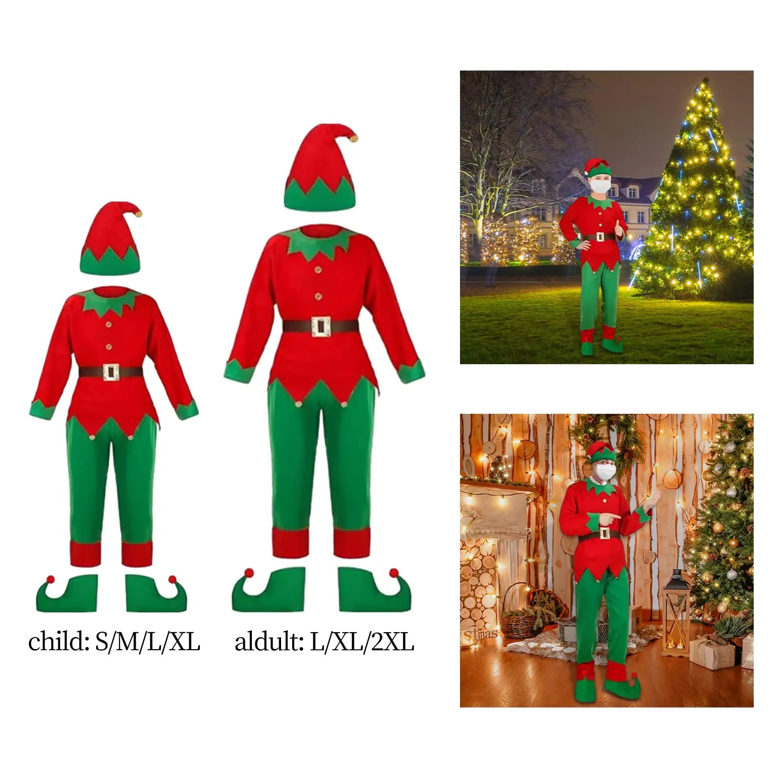 Christmas Elf Costumes Set with Hat Christmas Costumes for Kids Adults Dress up for Carnival Role Play Parties New Year Festive