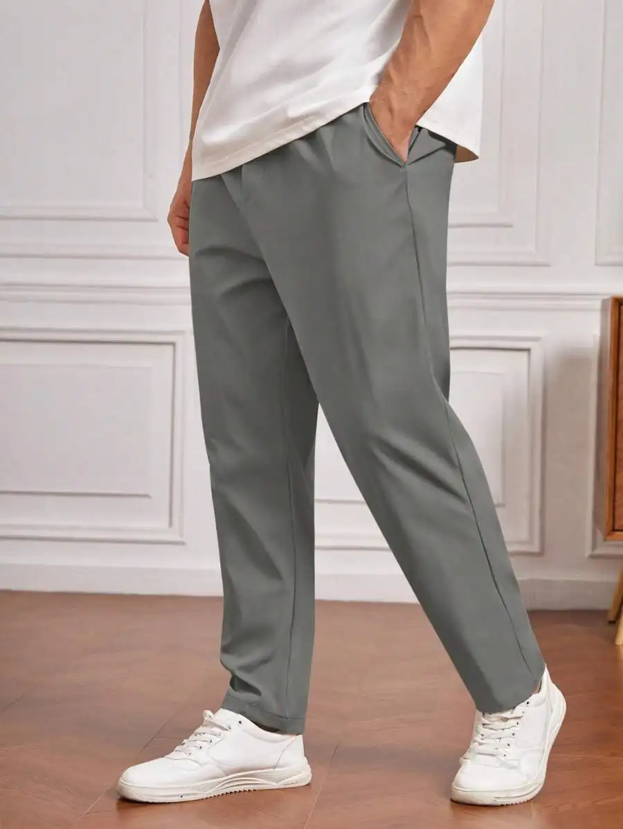 

Men's Plus Size Solid Color Casual Long Pants with High Elastic Waist
