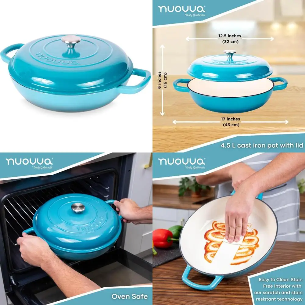 

Non-Stick Cast Iron Casserole with Lid - Oven-Safe Dutch Oven Pot, Heat-Resistant Up to 500°F, Sturdy Stockpot Cookware for Baki