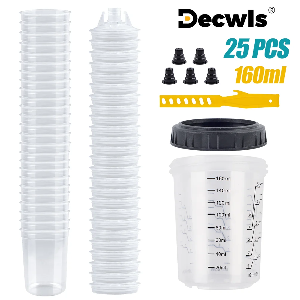 

Spray Gun Paint Mixing Cup Quick Replacement Paint Tank 5.41 oz/160ML Small Disposable Paint Cup 25Pcs with Paint Mixing Stick