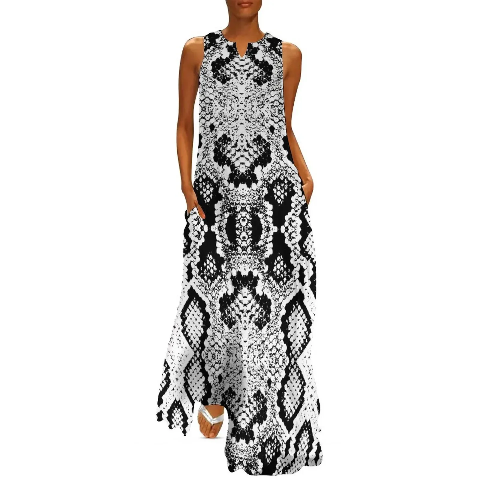 Trend Skóra węża Sukienka damska Wiosna Lato Sukienka Maxi Bez rękawów Drukowane Bohemia Długie sukienki Styl uliczny Odzież oversize 3XL