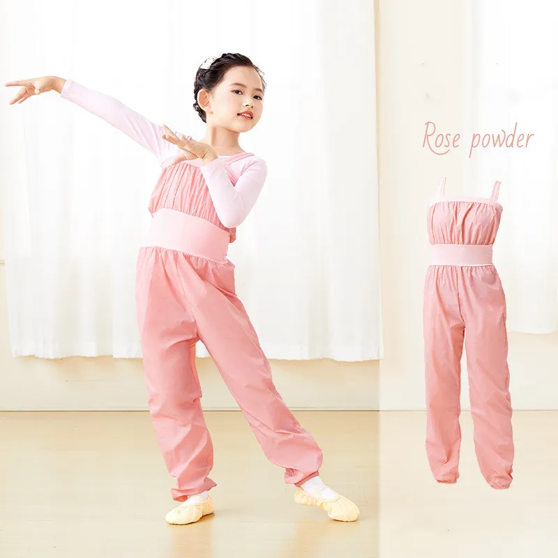 Girls Lightweight Warm Up Rompers Ripstop Dance Pants Intensity Nylon Perspiration Trousers Overalls Children Dancewear Pink