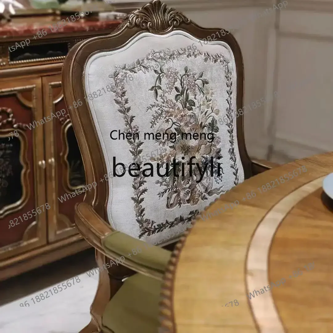 z183  France, solid wood carving flower round dining table French court light luxury dining chair European style
