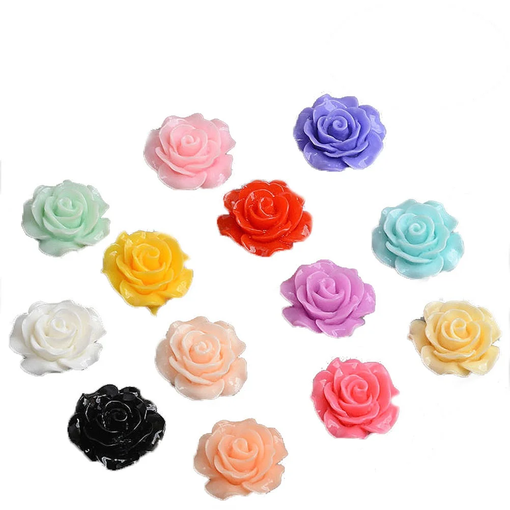 

100Pcs Resin Rose Flowers Beads Flatback DIY Cabochons Accessory Embellishment for Scrapbooking Craft 18mm (Assorted Color)