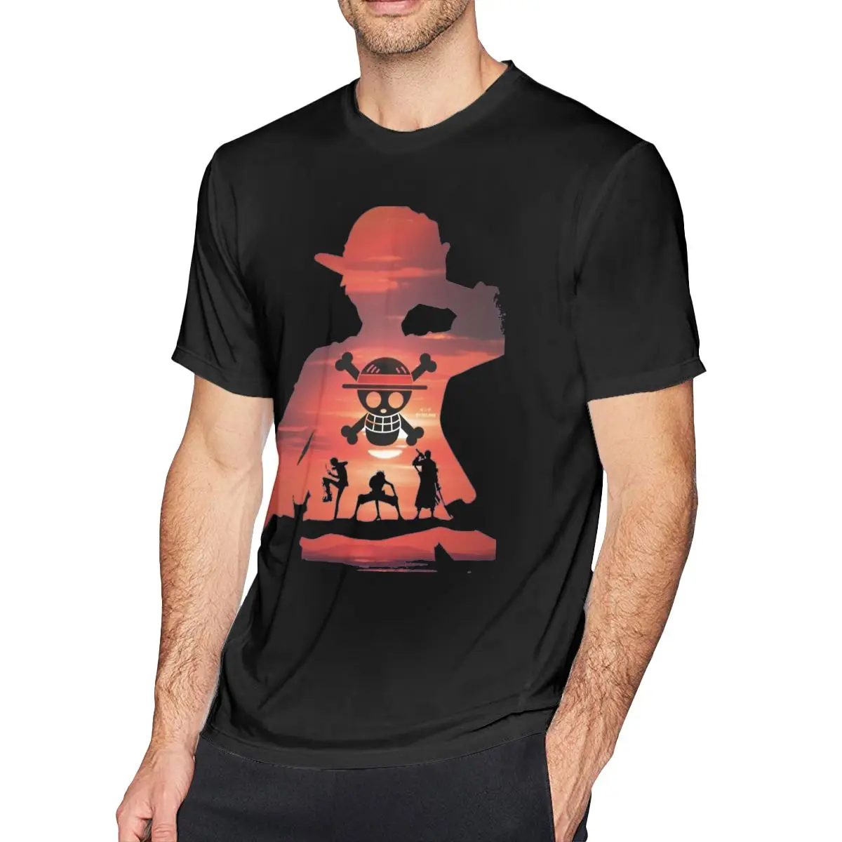 Cool T Shirt for Men Cotton Casual T-Shirt Round Collar One Piece Luffy Cartoon Tees Short Sleeve Tops Gift Idea