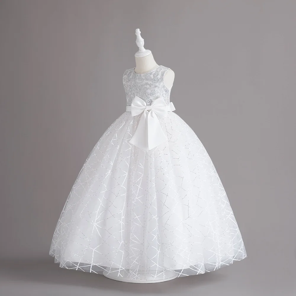 Girl Long Elegant Dress for Wedding Quinceanera Dresses Puffy Children Clothes Kids Girls' White Frocks 5-12 Years