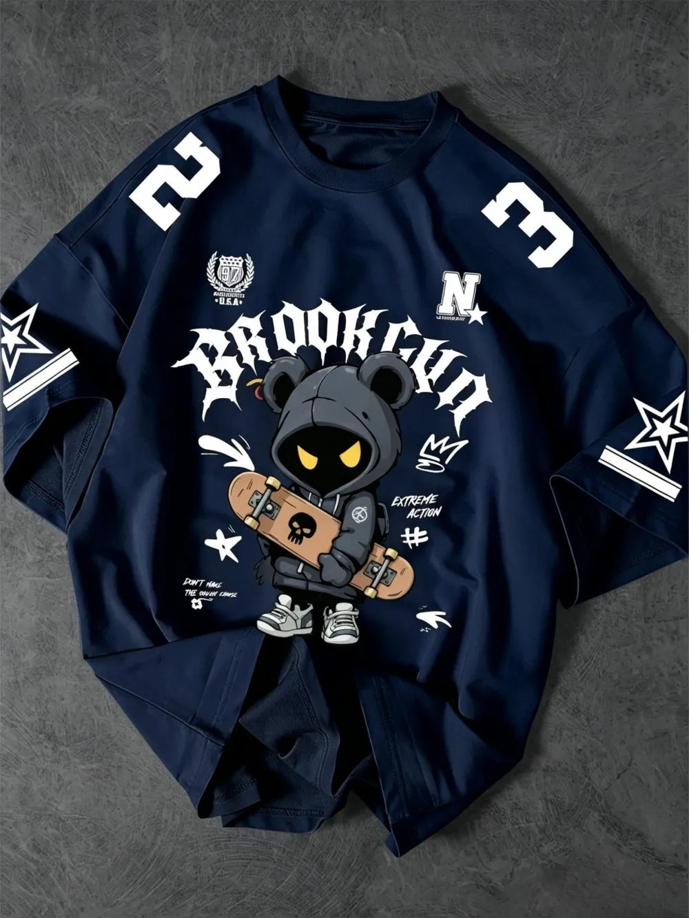 Heiß begehrtes Sommer-T-Shirt für Herren im amerikanischen Brooklyn-Stil mit Bärenmuster, bequem, atmungsaktiv, Rundhalsausschnitt, Outdoor-Streetwear – Detail 9