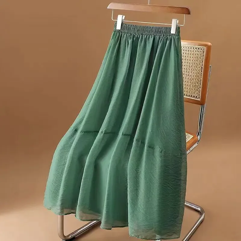 

New Summer Half Body Skirt Summer Fairy Skirt High Waist Yarn Splicing Age Reducing Medium Length Yarn Elegant Skirt