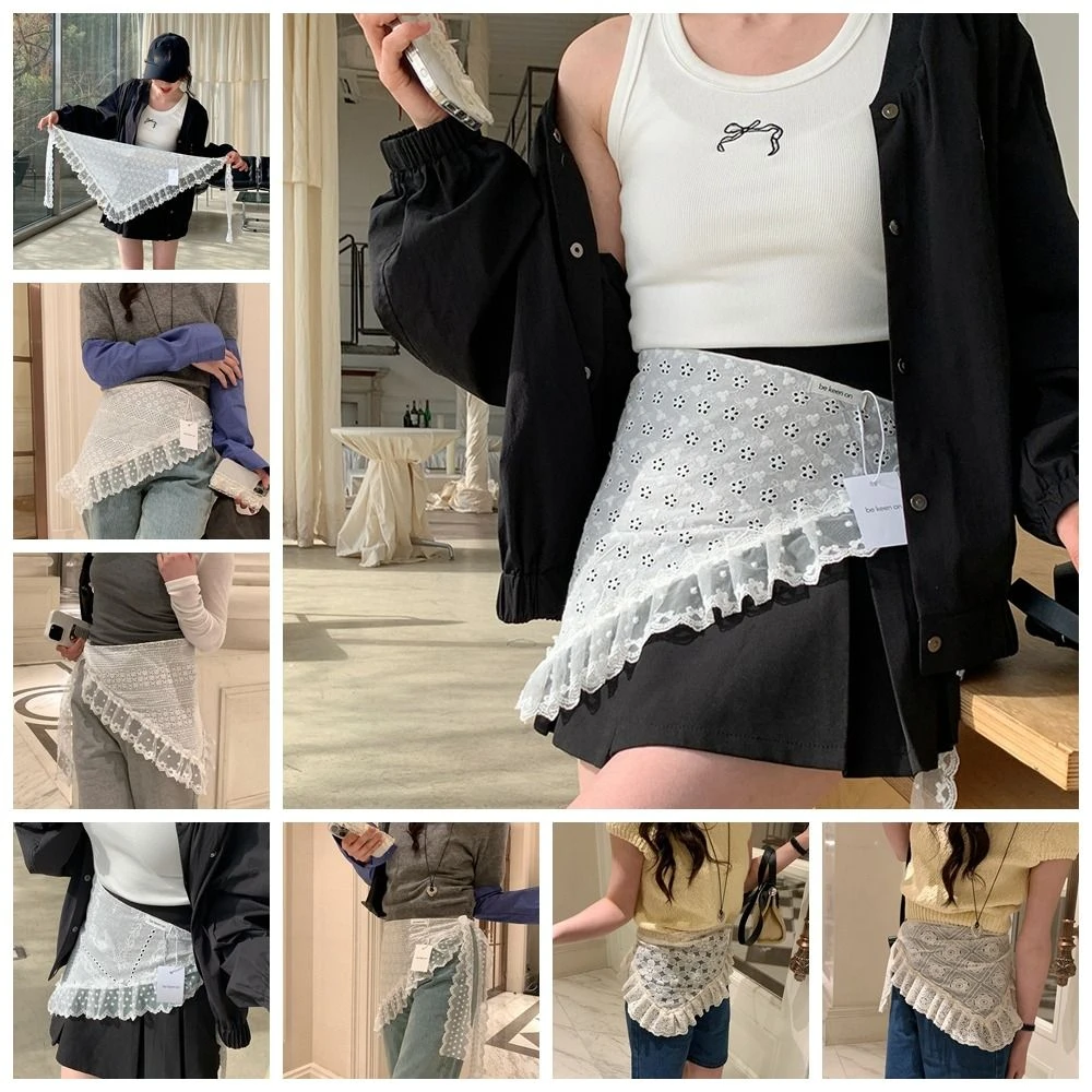 Rok Mini Renda Manis Y2K Rok Kasa Bunga Gaya Korea Rok Tepi Ruffle Bertali Pinggang Tinggi Anak Perempuan