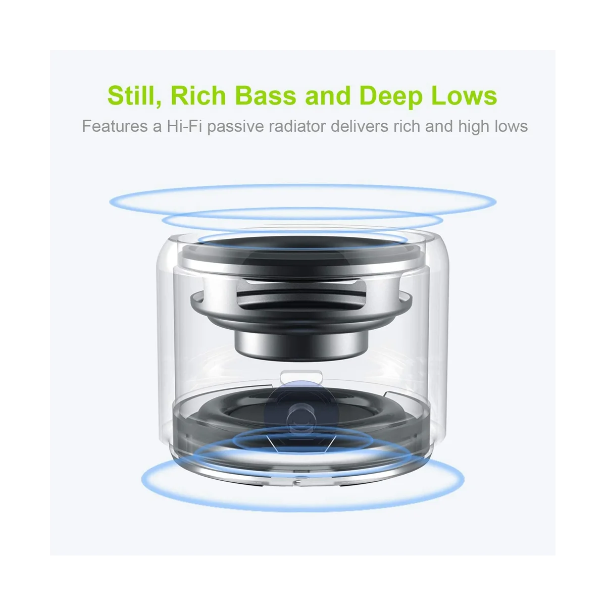 مكبر صوت بلوتوث صغير EWA A106 Pro مع مشعاع جهير مخصص مقاوم للماء ومكبرات صوت محمولة للغاية للاستحمام، فضي للسيارة