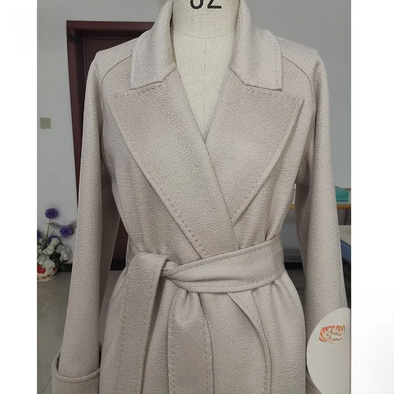 

Классическое двустороннее пальто-бомеры с волнистым дизайном верблюжьего белого цвета Thiened Верхняя одежда Ele Sle для молодых женщин