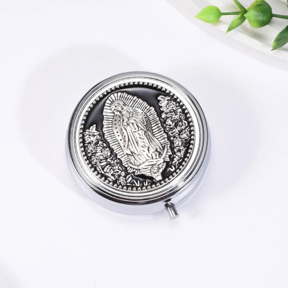 

Религиозная шкатулка для драгоценностей в стиле ретро, ожерелье с четками Девы Марии, подарочная коробка из сплава из нержавеющей стали с розовым узором, органайзер для ювелирных изделий, чехол