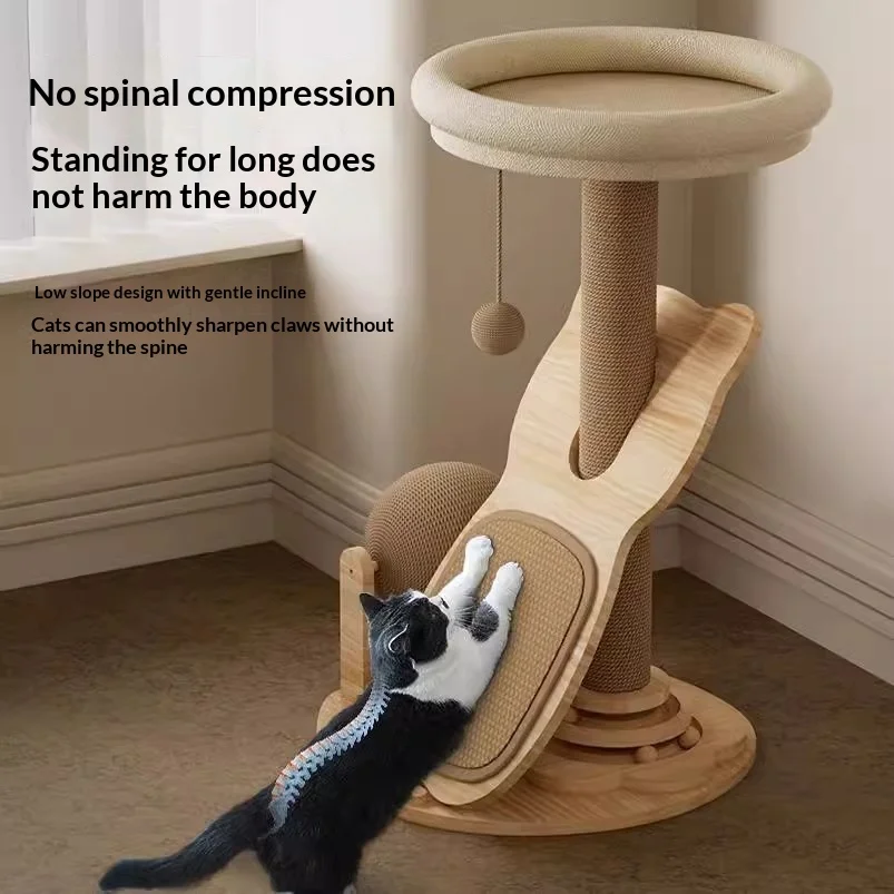 Árbol rascador madera para gatos grandes: sisal fijo y cueva de juegos - imagen 3