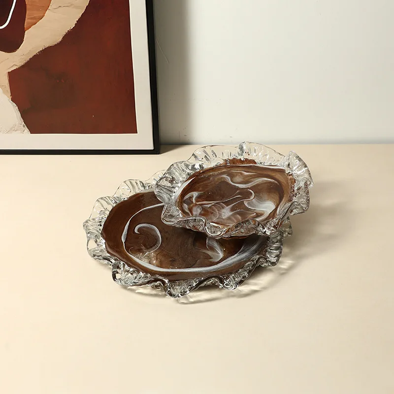 

Modern light luxury creative brown petal glass fruit plate villa living room coffee table dining table high-end home ornament