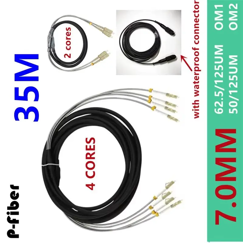 outdoor patchcord 35m 2/4 cores 7mm 2C 4C OM1 OM2 CPRI LC SC FC waterproof FTTH jumper optical fiber armored cable 2 core