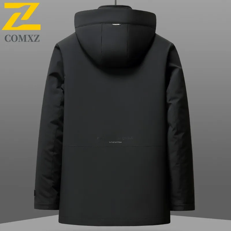 COMXZ Mens Down Jacket Classic Hooded Commuting Office Lightweight Parka Fashion Hiking Travel Warm Autumn Winter Padded Jacket