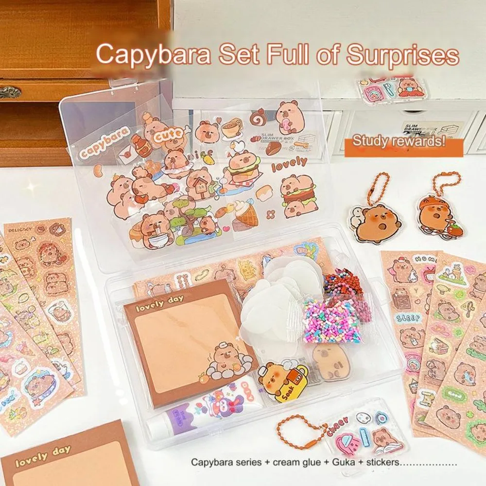 41pcs Cartoon Capybara Goo Card Stickers Set Hand Account DIY Gudetama Stickers Kit Storage Box Pendant Student Supplies