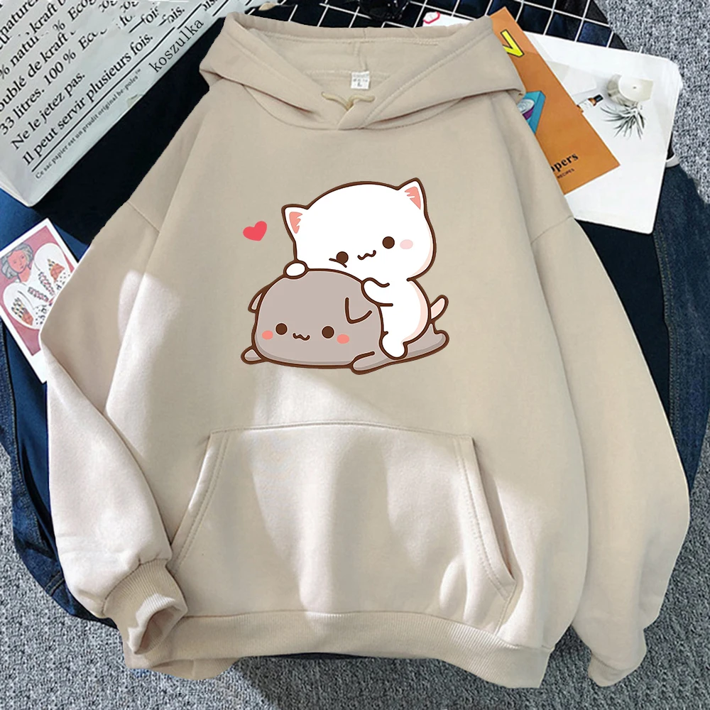 Harajuku Rubber And Peach Cat Women Plus Size Hoodie Long Sleeve Sweatshirt Loose Casual Streetwear Girl Korean Couple Clothing