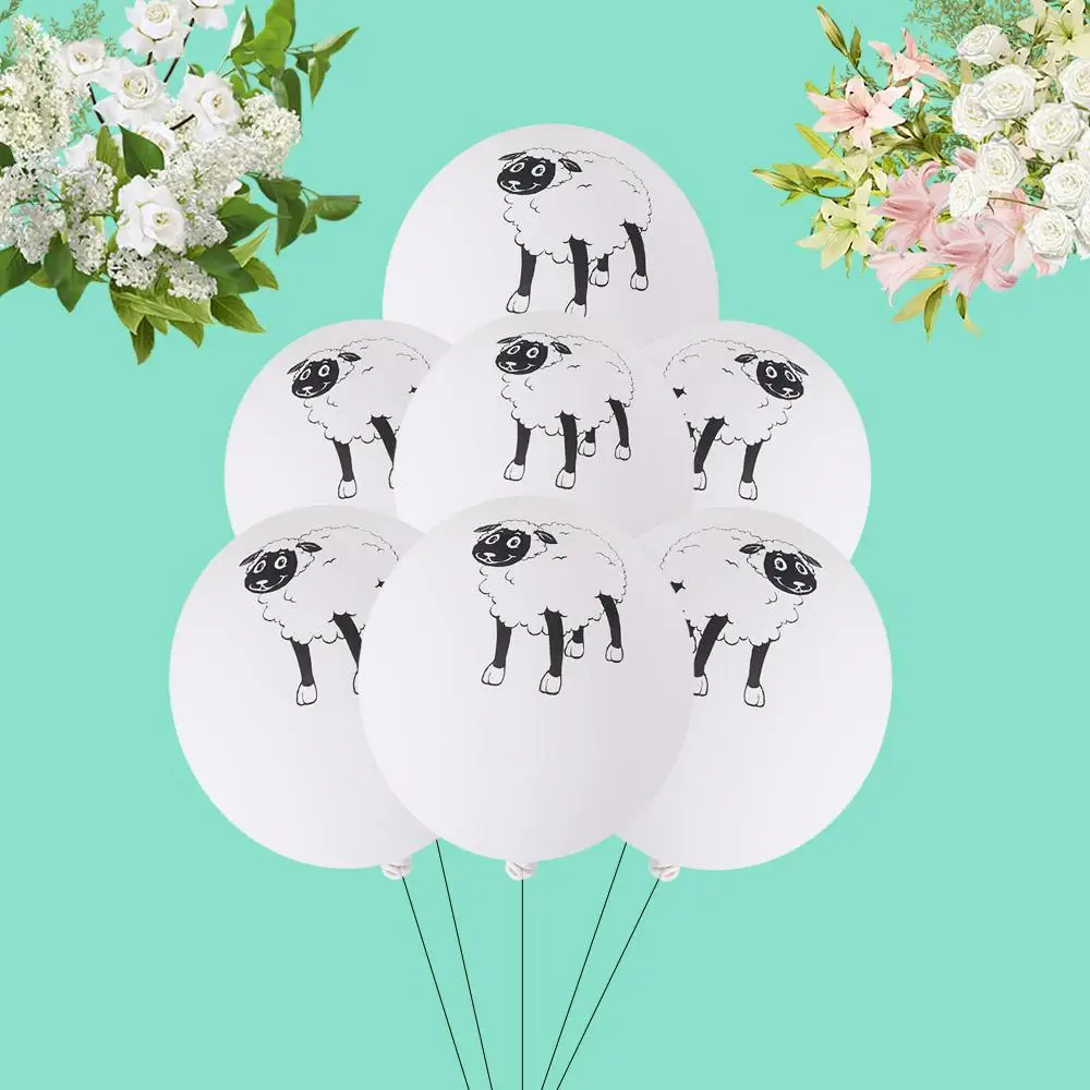 

10pcs 12inch White Sheep Latex Balloons Inflatable Cute Sheep Print Balloon Thickened Cartoon Animal Balloons Children