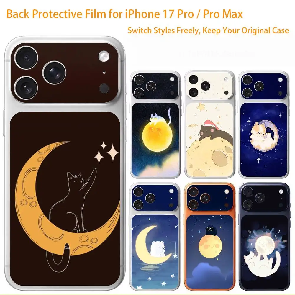 

Cute Animals on the Moon Premium Skin Wrap for iPhone 17 Pro/Max, Back Frame Camera Protective Decal (Not Case)