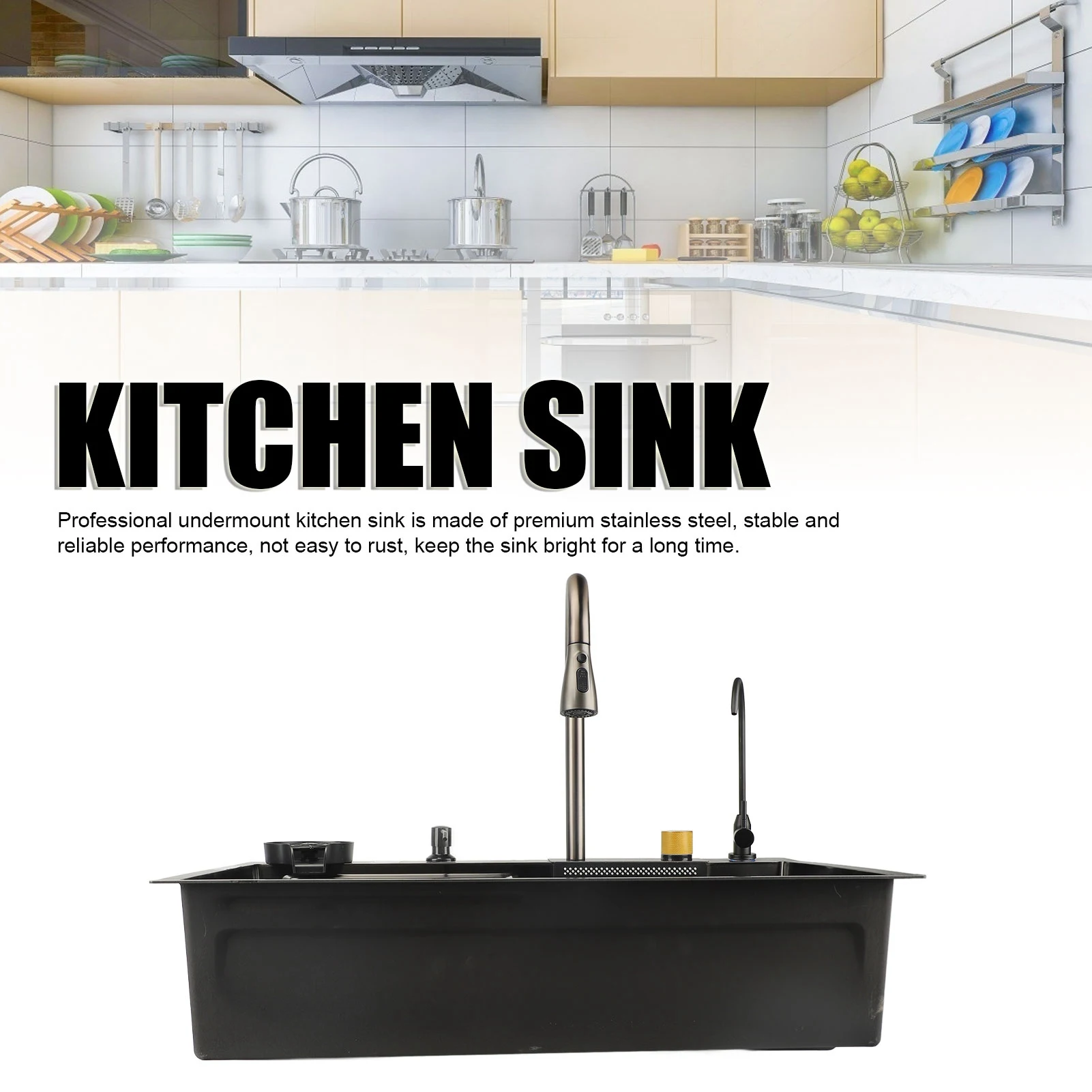 

Undermount Stainless Steel Sink Professional Kitchen Sink Large Capacity Thickened Rustproof Space Saving for Home Kitchen