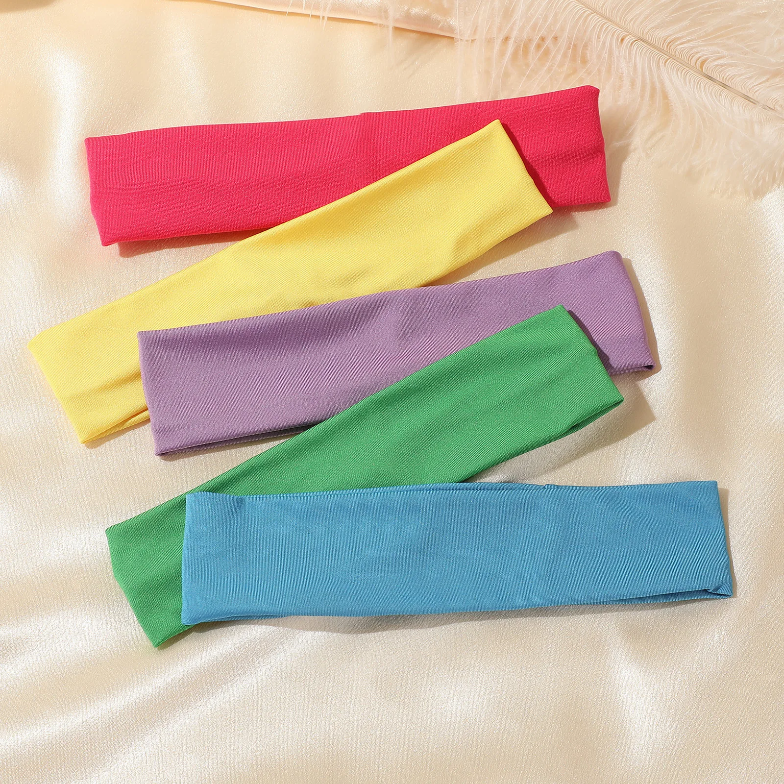 5PCS Solid Color Elastic Sports Headband with Wide Rim Yoga Sweat Wicking Headband Fashion Headband Hair Accessory 20cm Length